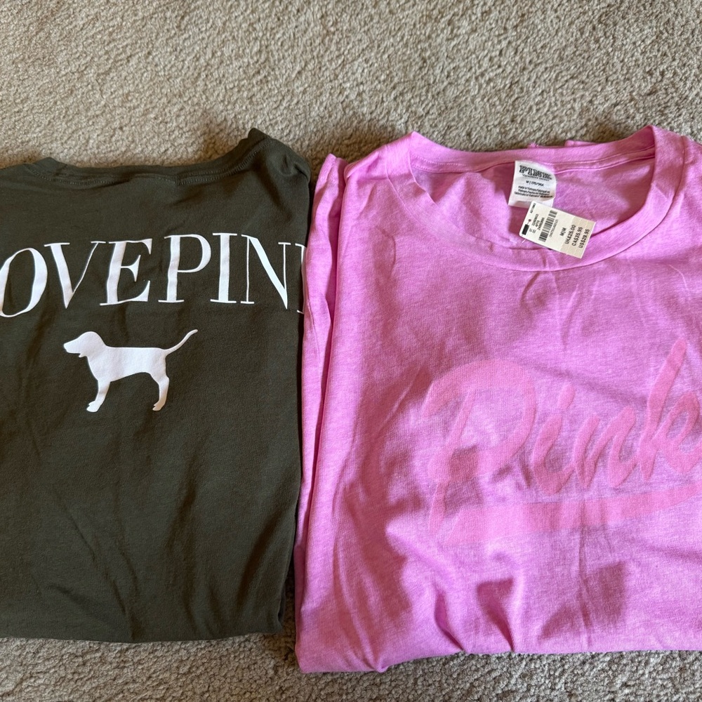 PINK Victoria's Secret Pink and Green Short Sleeve Tees